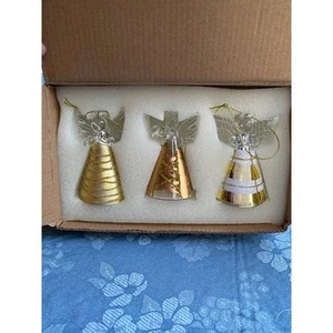 Glass Angels gold white and glitter set of 3 Holiday Christmas ornaments NIB - Picture 1 of 24