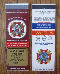 FRATERNAL V.F.W. POST 1216 MATCHBOOK COVERS: AUSTIN, MINNESOTA MATCHCOVERS -A9 - Picture 1 of 2