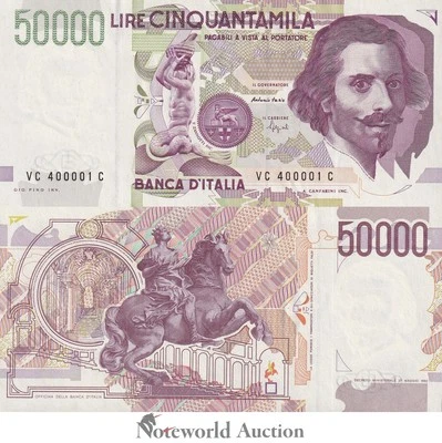 ITALY 50000 Lire 1992 P 116 UNC - Image 1 of 3