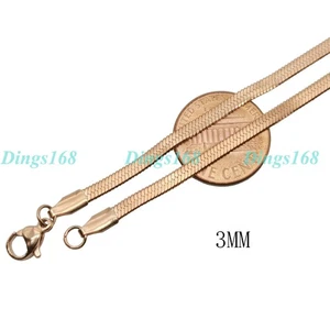 Real 18K Rose Gold Filled Tarnish-Resist 24" 3 mm Italian Flat Snake Chain K764R - Picture 1 of 3