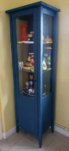 Blue Wood and Glass Contemporary Display Cabinet 183cm x 49cm 4 shelves used - Picture 1 of 7