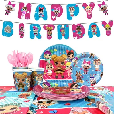 Surprise Doll Party Supplies,114Pcs Surprise Doll Tablecloth Plates Cups Napkins - Image 1 of 4