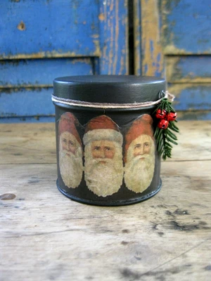 Early Antique Spice Tin Canister Scrap Santas Print - Image 1 of 4