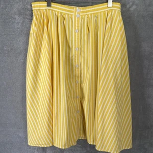 VTG Chaus Woman Yellow Stripe Tea Length Circle Skirt Pockets Size XL 34" *READ* - Picture 1 of 11
