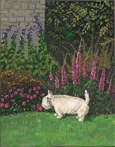 8X10 IMPRESIÓN DE PAINITNG WEST HIGHLAND TERRIER RYTA WESTIE JARDÍN FLORES PERRO Arte - Imagen 1 de 1