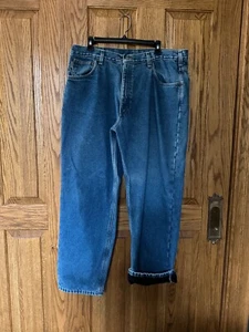 Carhartt Jeans Mens 38x30 Blue Relaxed Straight Fleece Lined B155 Medium Denim - Picture 1 of 9
