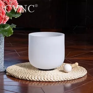 CVNC 440Hz 8"B Crown Chakra Frosted Quartz Crystal Singing Bowl Sound Healing - Picture 1 of 7