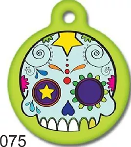 Tiermarken personalisiert Tierausweismarke für Hund und Katze RUNDER TAG DER TOTEN Totenkopf Dog Tag - Bild 1 von 4
