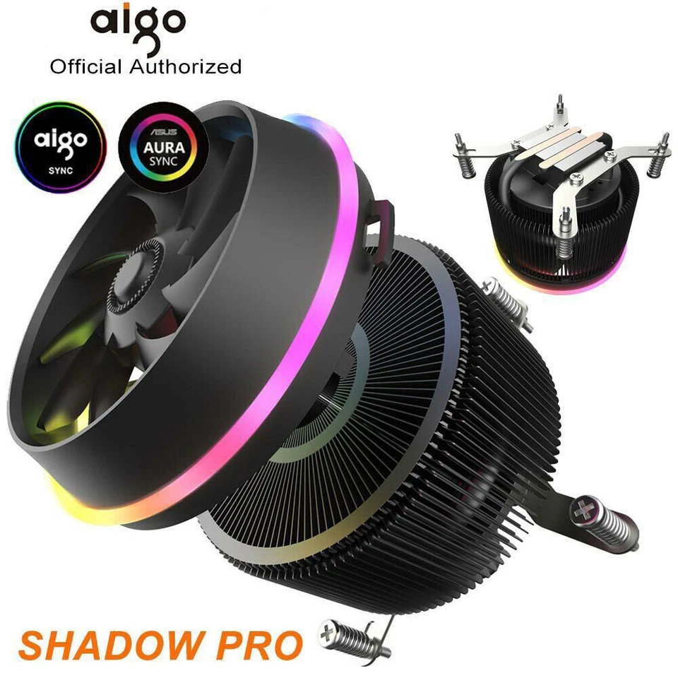 Aigo CPU Cooler Fan 280W PWM LED SYNC 5V 100mm ARGB Heatsink Fan For LGA 115x - Image 1 of 4