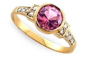 9ct Solid Gold Vintage Insp Pink Tourmaline & Diamond Ring R190 Custom - Foto 1 di 4