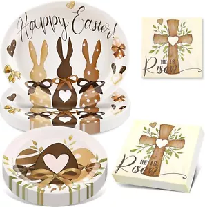 100Pcs Easter Paper Plates and Napkins Set Oval Dinnerware for 25 Guests Party - Picture 1 of 6