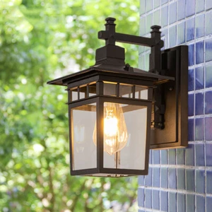 Outdoor Wall Sconce Glass Wall Lamp Black Wall Lights Garden Lighting Fixtures - Picture 1 of 10