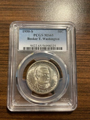 1950-S Booker T. Washington Silver Commemorative 50C PCGS MINT STATE 65 MS 65 - Image 1 of 4
