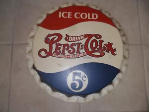 Vintage NOS Pepsi Cola Double Dot Bottle Cap Metal Sign 19"x 2" - Picture 1 of 7