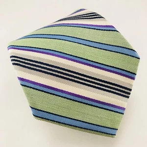 NWT IKE BEHAR 57L Mens Silk Necktie Green Purple Black Striped Tie Made in USA - Picture 1 of 3
