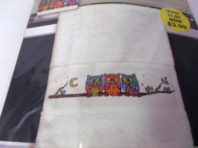 Janlynn OWLS Toalla Contada Punto Cruzado Panel Terry Tela 12" x 20" Foto 1 de 3