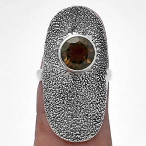 Natural Smoky Quartz - Brazil 925 Sterling Silver Ring s.6 Jewelry R-1550 - Picture 1 of 5