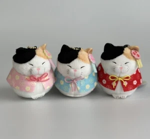 3 PC Cat Plush Key Chain Set Higemanjyu Amuse Japan H 2.55in - Picture 1 of 14