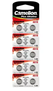 100 Pk Camelion AG10 LR1130 389 390 L1131 LR54 D389 Alkaline Button Cell Battery - Picture 1 of 2