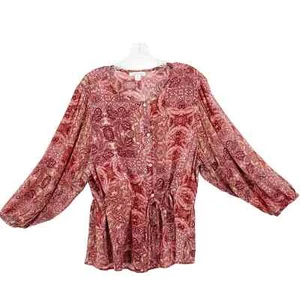 John Paul Richard Plum Vino Paisley Blouse Round Neck Burgundy Womens M NWT - Picture 1 of 10