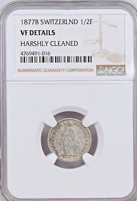 1877 B Switzerland Silver 1/2 Franc NGC VF .835 1/2F KM#23 Very Fine Certified - Image 1 of 2