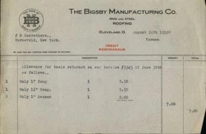 Cleavland Ohio (OH) Quittung The Bigsby Manufacturing Co. Kreditbeleg J.D. Auto - Bild 1 von 2