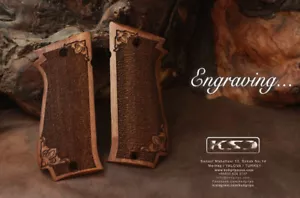 KSD Brand SAR K 2 45 (Sarsılmaz) Impugnature in noce compatibili a righe - Foto 1 di 2