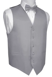 Men's Silver Satin Tuxedo Vest & Bow-Tie Set. Formal, Dress, Wedding, Prom  - Picture 1 of 4