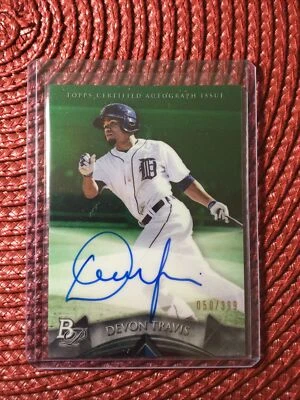 Devon Travis 2014 Bowman Platinum Green On Card Auto 50/399 Detroit Tigers! - Image 1 of 3
