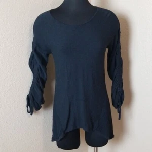 Moth Anthropologie Black Ruched Sleeve Sweater Asymmetric Size Small S - Picture 1 of 6