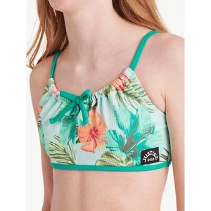 Justice Girls Youth Small Retro Surf Green Teal Bikini Top Only - Picture 1 of 7