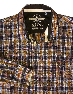 BARABAS Shirt Mens Slim MED Paisley Plaid Button Down Mercerized Cotton - Image 1 of 4