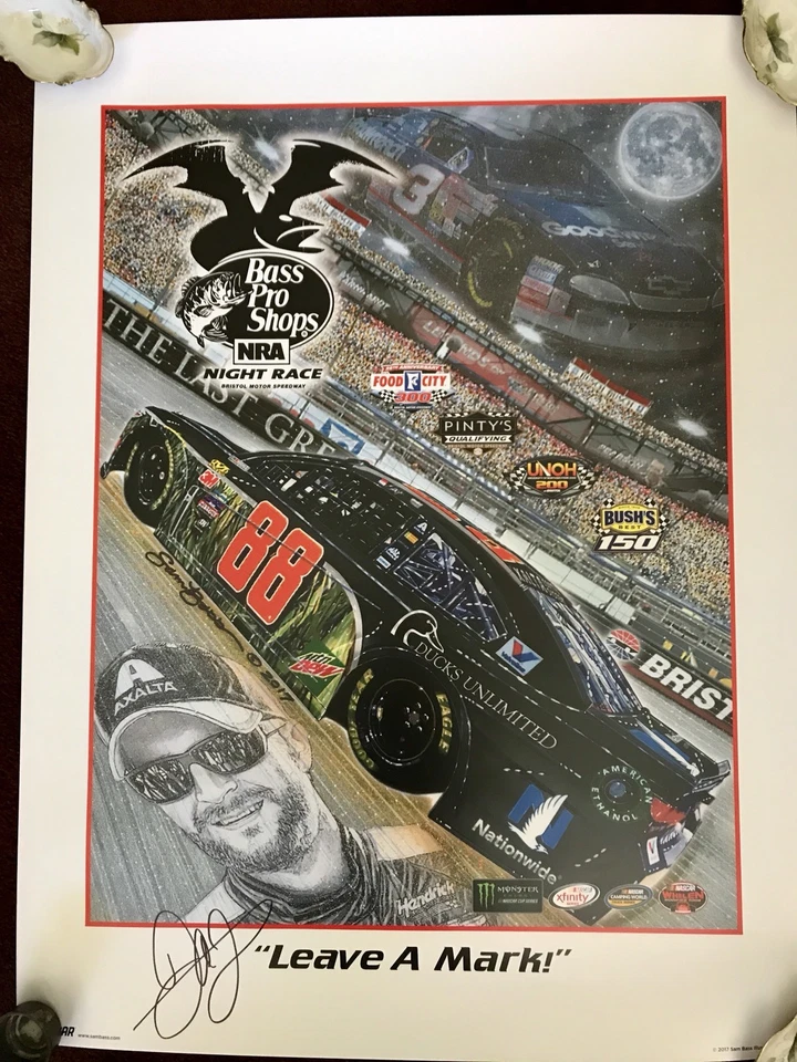 Póster autógrafo firmado 18x24 Dale Earnhardt Jr Leave A Mark Sam Bass Foto 1 de 1