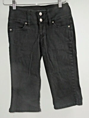 LEI Talla 1 Junior Mujer Banda Ancha NEGRO Recortado CAPRI Tiro Bajo ELASTIZADO Denim  Foto 1 de 4