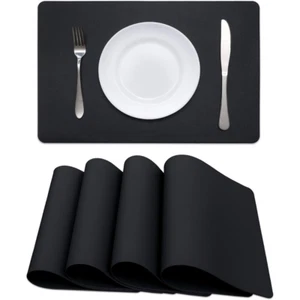 4 Faux Leather Placemats Waterproof Oilproof Heat Stain Black Table Place Mats - Picture 1 of 6