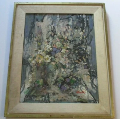PINTURA AL ÓLEO HAROLD FRANK VINTAGE MEDIADOS DE SIGLO MODERNISMO FLORAL EXPRESIONISMO Foto 1 de 4