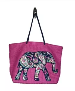 Vera Bradley Large Straw Beach Tote - "PETAL PAISLEY" Elephant Pink Summer Bag  - Picture 1 of 4