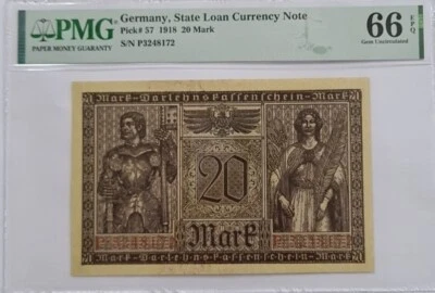 1918 Germany 20 Mark PMG66 EPQ GEM UNC 【P-57】@State Loan Currency Note@ - Image 1 of 4