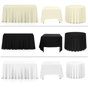 Polyester Table Cloth Rectangle Round Square Party Tablecover Tableware 130gsm - Picture 1 of 31