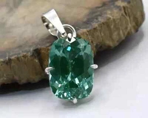 Natural 35 Ct Green Sapphire Cushion Cut 925 Solid Silver Pendant Gemstone - Picture 1 of 7