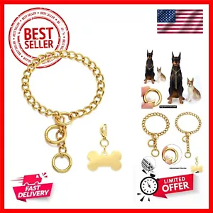 Gold Chain Dog Collar Heavy Duty Walking Gold Dog Collar with Ring Clasp Hook... - Picture 1 of 8
