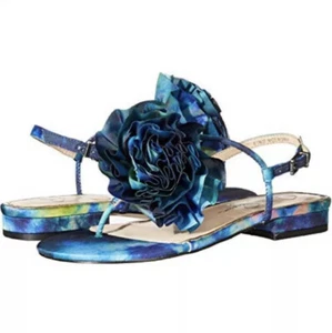 NEW Jessica Simpson Kirah Watercolor Blue Tie Dye T Strap Sandals Flower 5.5 - Picture 1 of 8