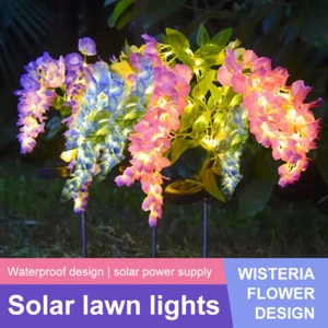 Led Solar Garden Lights Wisteria Lantern Simulation Flower Outdoor Waterproof - Picture 1 of 30