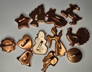 Lot 12 Vintage Copper Cookie Cutters Handles Holiday TURKEY, SNOWMAN, ANGEL - Picture 1 of 2