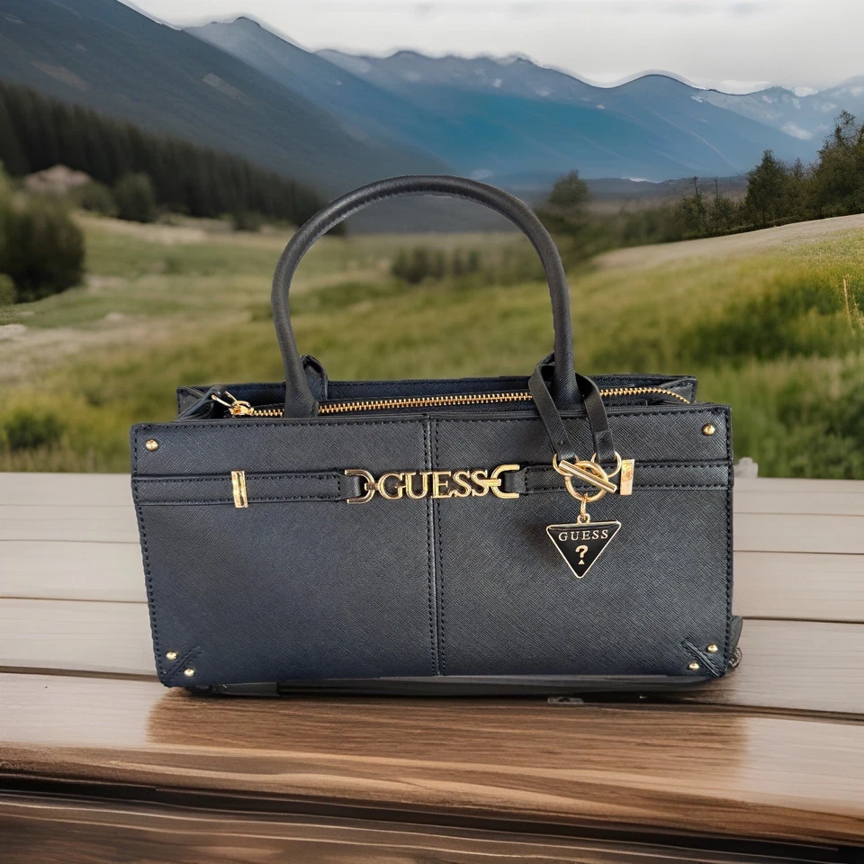 Guess Black Medium Satchel Handbag – Gold Logo & Charm – Women’s Purse - Image 1 of 4