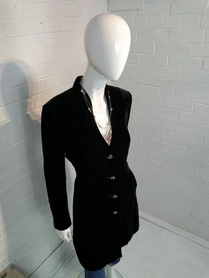 Abrigo de equitación Per Una para damas talla UK 12 largo negro terciopelo mezcla seda  Foto 1 de 4