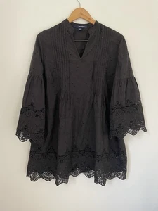 Denim 24/7 Damen Tunika Kleid Gr. 18 W Schwarz Spitze Rüschen Bohemian - Bild 1 von 10