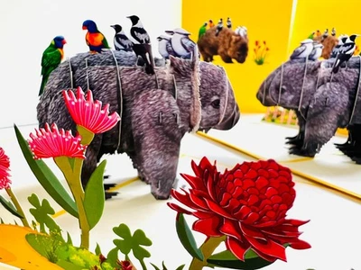 Tarjetas Pop Origami The Wombat - uno de los animales icónicos de Australia Tarjeta Pop Up 3D Foto 1 de 4