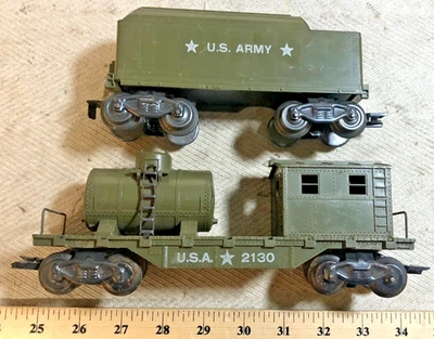 2 Marx Military O Gauge 8 Wheel G Trucks TAP - Tender, 2130 Work Caboose  (C) - Image 1 of 4