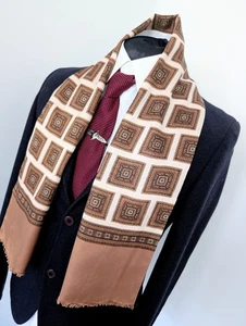 Bufanda geométrica vintage para hombre - años 60 seda noche ópera corbata beige - Imagen 1 de 8